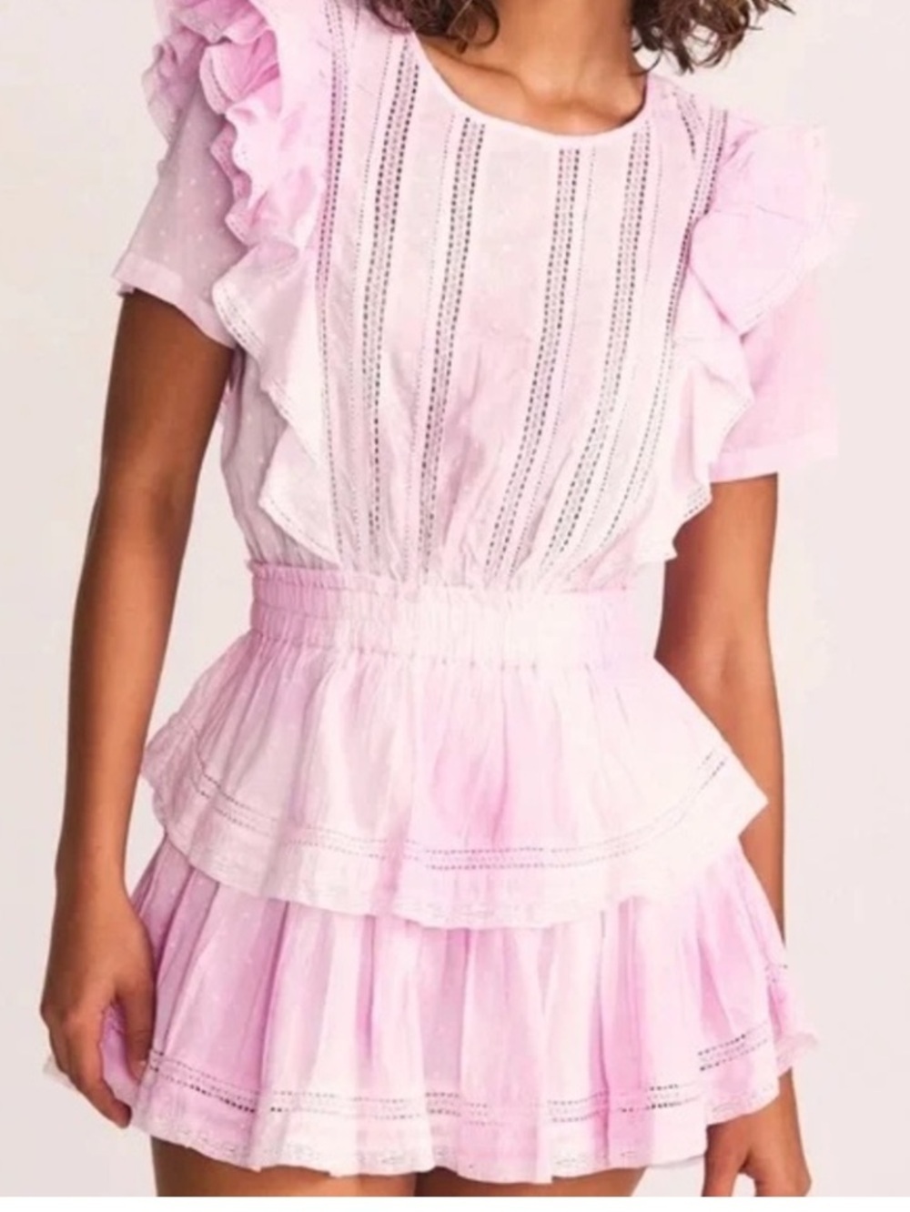 LoveShackFancy Natasha Mini Dress Peony Pink Ruffle Tiered XS